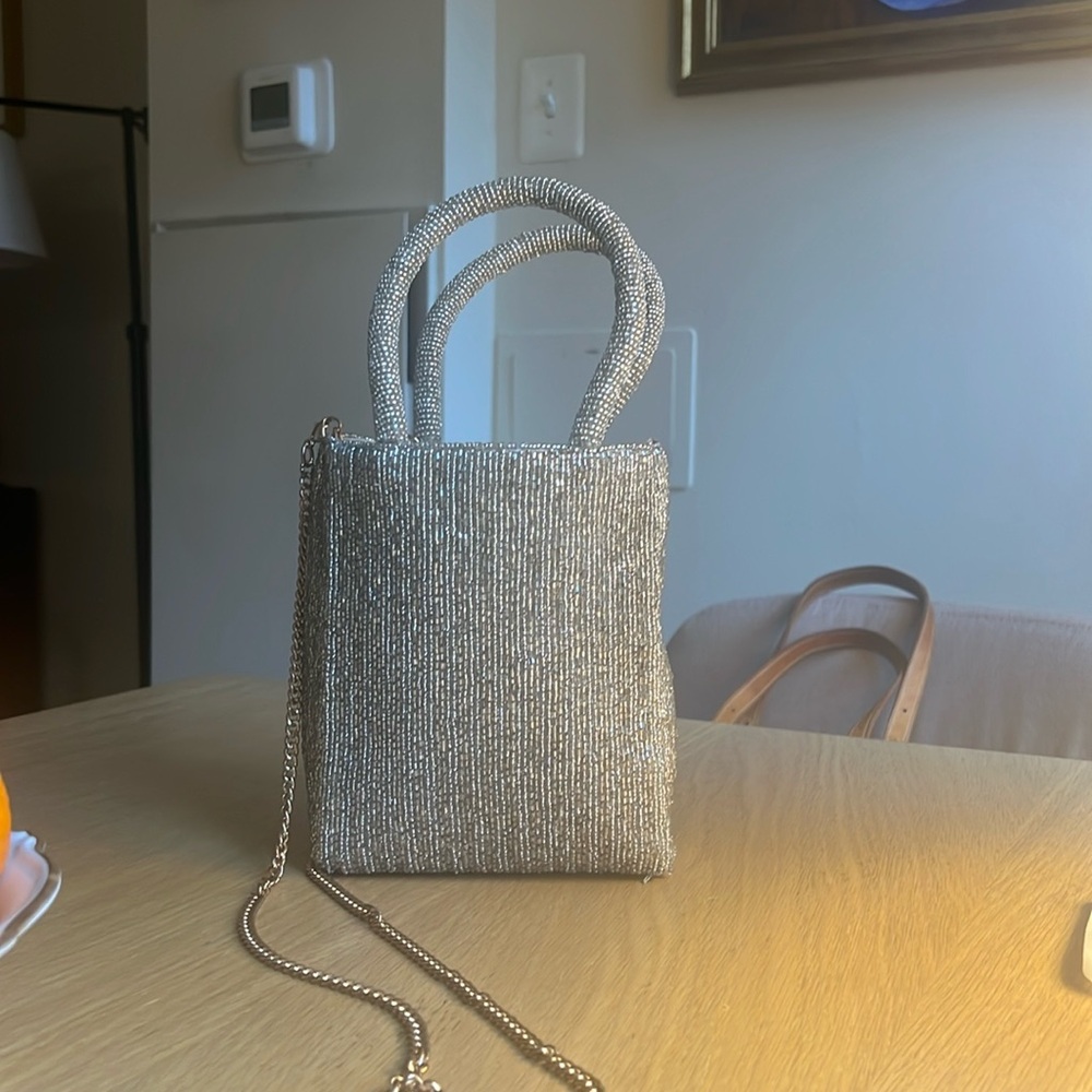 ANTHROPOLGIE silver beaded bag